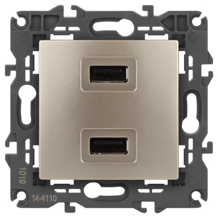 14-4110-04 ЭРА Устройство зарядное USB, 230В/5В-2100мА, IP20, Эра Elegance, шампань (6/60/960)