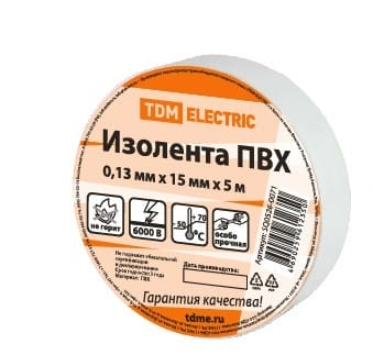 Изолента ПВХ 0,13х15мм Белая 5м TDM