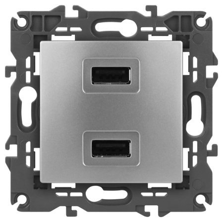 14-4110-03 ЭРА Устройство зарядное USB, 230В/5В-2100мА, IP20, Эра Elegance, алюминий (6/60/1920)