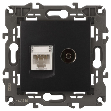 14-3110-05 ЭРА Розетка RJ45+TV, IP20, антрацит (10/100/3200)