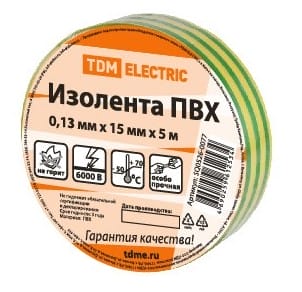 Изолента ПВХ 0,13х15мм Желто-зеленая 5м TDM