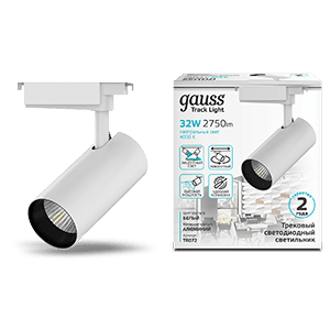 Светильник трековый Gauss цилиндр 32W 2750lm 4000K 180-240V IP20 75*220мм белый угол 24º LED 1/40