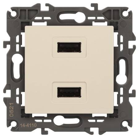 14-4110-02 ЭРА Устройство зарядное USB, 230В/5В-2100мА, IP20, Эра Elegance, сл.кость (6/60/1920)