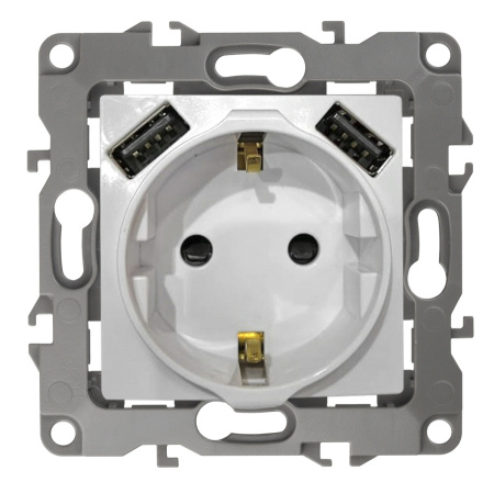 14-4109-05 ЭРА Розетка 2P+E 16A-250В, штор. с 2xUSB 5В-3А, Эра Elegance, антрацит (10/100/2000)