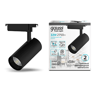 Светильник трековый Gauss цилиндр 32W 2750lm 4000K 180-240V IP20 75*220мм черный угол 24º LED 1/40